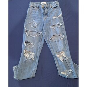 TOPSHOP Mom Jeans Distressed Light Wash Denim Women W25 L30